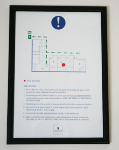 Framed Hotel Room Fire Notice